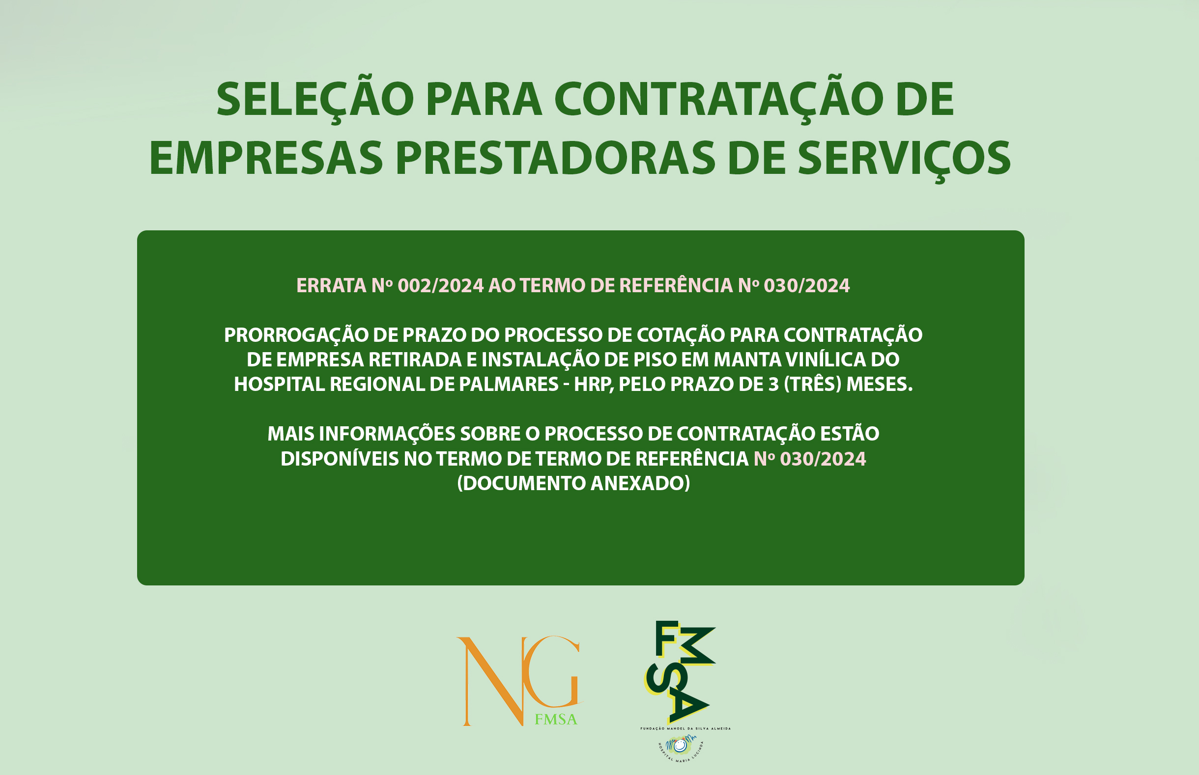 Errata nº 002/2024 AO TERMO DE REFERÊNCIA Nº 030/2024